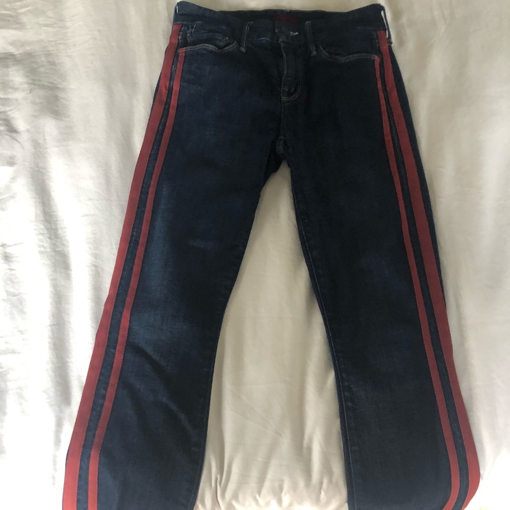 MOTHER Ankle Pants in Dark Blue with Red Stripes